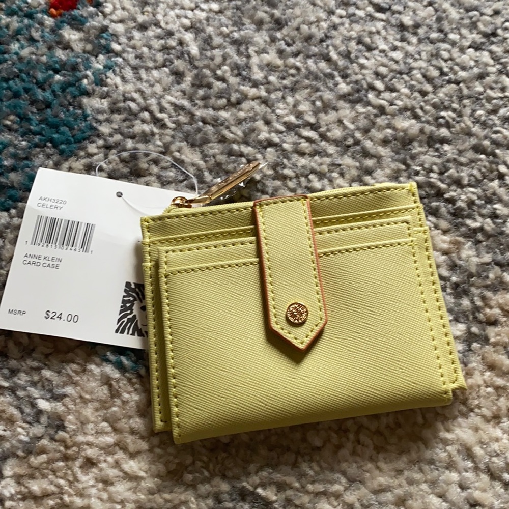 NWT Anne Klein credit card case -celery color with gold hardware.